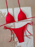 Triangle Halter String Thong Bikinis 2026 Women Sexy Swimsuit Solid Heart Swimwear Female Bathers Bathing Swimming Swim Suit