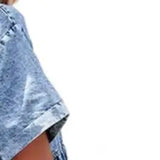 Faux Denim Button-down Mini Dress Women Summer Dress Short Sleeves A-line Lapel Patchwork Dress for Dating Commuting Party