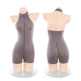 Sexy Schoolgirl Two-way Zipper Open Chest Crotch Bodysuits Deep V Suspenders Sleeveless Bodysuits Charming Thin Casual Hot 15T6