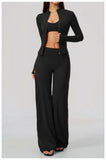 3 PCS Yoga Sets Women Long Sleeve Zipper Slim Jacket+sports Bra+high Waist Flare Pants Fitness Suits Gym Exercise Athletic Wear