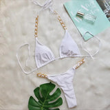 5 Colors Sexy Bikini Women Solid Swimwear Swimsuit Metal Chain Weave Straps Bikinis Set Bathing Suit Beach Bikini Female Thong