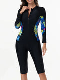 2026 Zipper Rushguard Long Sleeve Surfing Swimsuit Women One Piece Printed Swimwear Female Bather Bathing Swimming Swim Suit XXL