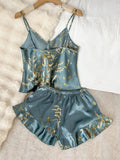 Women's Sleeveless Pajamas V-Neck Camisole Shorts Sexy Sleepwear Set Cherry Print Lounge Wear 2 Piece Nightwear for Women