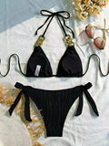 2026 Triangle String Bikinis Women Chain Linked Swimwear Female Sexy Swimsuit Solid Bathers Bathing Swimming Swim Suit Beachwear