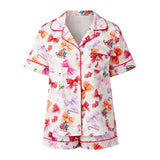 Women's Satin Christmas Pajama Set Short Sleeve Lapel Christmas Elements Print Shirt Shorts Two Pieces Sleepwear
