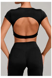 No Padded Women's Yoga T-shirt Short Sleeves Bra Backless Fitness Top Beautiful Back Gym Clothes Form-fitting Running Tee