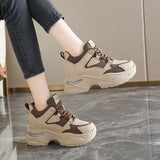 Chunky Platform Women Sport Sneaker Lace-Up Thick Bottom Vulcanize Shoes Woman Spring Autumn Pu Leather Breathable Running Shoes