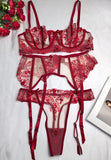 Women's New Floral Embroidered See-Through Mesh Lingerie 4-Piece Set - Sexy Underwear for Special Nights