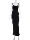 Ahagaga Eelgant Straps Women's Dresses Patchwork Lace SheathSolid Camisole Sleeveless Party Trend Fashion Female Vestidos Robes