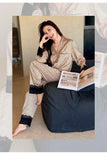 2026 Pajamas for Women Ice Silk Sexy Lace Small Leopard Print Long Sleeve Home Clothes Pajamas Set Can Be Weared Outside