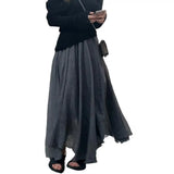 Maxi Skirt Double Layer Women Skirt A-Line Loose Fit Elastic Waist Solid Color Design Flowy Skirt Spring Summer Casual Wear