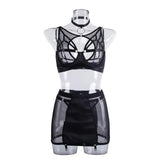 Toucheart 5-Pieces Erotic Lingerie Sexy Hip Skirt For Women Mesh Patchwork Hollow Out See-Through Lure Garters Underwear Suit