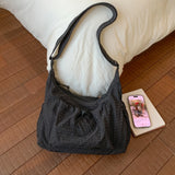 Women Checkered Sling Bag Nylon Pleated Cloud Shoulder Bag Large Capacity Stylish Plaid Tote Bag Shopping Date Handbag