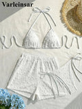 4 Colors Sexy Halter Bikini Female Swimsuit Three-pieces Bikini set With Shorts Women Swimwear Bather Bathing Suit Swim V7843W