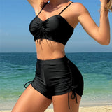 Wrinkled Knotted Shorts High Waist Bikini Female Swimsuit Women Swimwear Two-Pieces Bikini Set Bather Bathing Suit Swim V6197