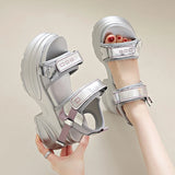 Silver Chunky Platform Sandals for Women Summer Wedge Heels Sport Sandals Woman Comfortable Thick Bottom Casual Sandles Female