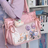 College Style Crossbody Bag with Ribbon Large Capacity for Class Book Carrying Mailman Bag Girls Bow JK Shoulder Ita Bag Handbag