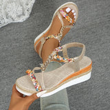 Fashion T-Strap Platform Sandals for Women New Mix Color Elastic Band Wedge Sandals Woman Summer Daily Open Toe Sandalias Female