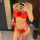 14 Colors 3D Flowers Bandeau High Cut Bikini Female Swimsuit Women Swimwear Two-Pieces Bikini Set Bather Bathing Suit Swim V5265