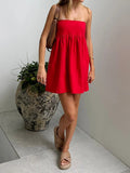 Women Sleeveless Strapless Backless Mini Dresses Summer Solid Color A-line Dress