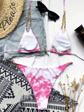 Sexy Cow Print Halter Metal Chains Brazilian Bikini Women Swimsuit Female Swimwear Two Pieces Bikini Set Bathing Suit Swim Lady