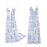 2026 Summer Women Tie-up Back Long Dress Spaghetti Strap V Neck Flowy Loose Dress Casual Party Bohemian Streetwear