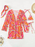 4 PCS Printed With Cover Up Hairband Bikini Female Swimsuit Women Swimwear Four-pieces Bikini set Bather Bathing Suit Swim Lady