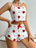 Camisole Strawberry Printing Casual Vest Tops and Shorts 2 Pieces Pajamas Set Women's Summer Sleepwear Loungewear