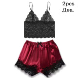 Women's Satin Sleepwear Pajama Set Pink Sexy Lingerie Bath Robe Lace Patchwork Silk Night Dress Trousers Home Clothed Nightwear