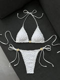 Sexy Yellow 3D Flower Micro Bikini 2026 Women Hole Out Stone Strap Push Up Bra Thong Swimsuit Holiday Bathing Suit Swimwear