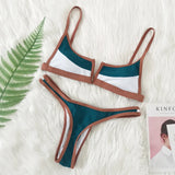 S - XL Splicing V Shaped Thong Bikini Women Swimsuit Female Swimwear Two Pieces Bikini Set Bather Push Up Bathing Suit Swim Lady