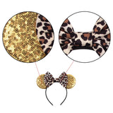 Disney Mickey Mouse Ears Leopard Print Headbands for Girls Baby Women Sequins 5"Bows Hair Accessories Adults Hairbands Kids Gift