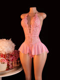 Blue Open Crotch Women Body Suit Crotchless Adult Sexy Erotic Lingerie Pajamas Lace Temptation Sex Bodysuit V-neck Hot Underwear