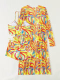 3 Pieces Sexy Print Bikini 2026 Women High Waist Swimsuit & Kimono Swimwear Female Lady Bathing Suit Swimming Summer Beachwear
