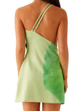 Women Spaghetti Straps Backless Asymmetric Flower Print Mini Dresses Summer Sexy Party Club Slip Dress