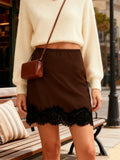 Women's Lace Hem Mini Skirt High Waist Bodycon Pencil Skirt Summer Casual Elegant Retro Streetwear