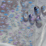 5D Deep Sea Fish Nail Art Stickers Shimmery Bubble Colorful Marine Life Nail Decals Summer Ocean Self Adhesive Manicure Decal