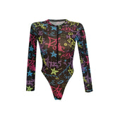 2026 Printed Long Sleeve with Long Pants Sexy One Piece Swimsuit Women Swimwear Female Flowers Padded Bather Bathing Suit Swim