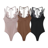 Women's Lace Patchwork Halter Neck Bodysuits Lace Backless Halter Bodysuit Strap For Women Daily Wear Bodysuits Pure Desire SSQF