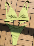 Ribbed Triangle High Cut Bikini Women Swimsuit Female Thong Swimwear Two Pieces Bikini Set Rings Bather Bathing Suit Swim Lady
