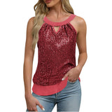 Women's Sequin Glitter Tank Tops Sleeveless Crew Neck Slim Fit Camisole For Holiday Backless Bow Tie Streetwear Party Club Vest