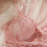 Toucheart Sexy Lingerie Comfortable Ultra-Thin Sexy Lace Printing Patchwork Mesh Semi-Transparent Push-Up Pink Underwear Set New