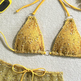 With Fishnet Sarong Skirt Halter Micro Bikini Women Swimwear Female Swimsuit Three-pieces Bikini Set Bathing Suit Swim Beachwear