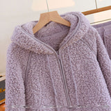 Korean New Women Warm Coral Fleece Pajamas Set Autumn Winter Sleepwear 2 Pieces Home Suit Casual Hooded Pajamas Night Wear