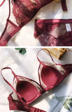 Sexy Red Lingerie for Women - MOYISU Spring Triangle Cup Bra Set, Thin Tight-Fit Bralette with French Lace (CA Sizing 4 Colors)