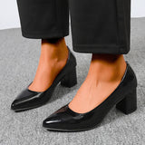 Plus Size 42 Pointed Toe Thick Heels Pumps Women Slip On Pu Leather High Heels Shoes Woman High Heeled Office Party Shoes Ladies
