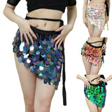 Womens Iridescent Sequin Mini Skirt Tie Waist Asymmetrical Hem Bodycon Skirt Shiny Sparkle Bottoms For Beach Cover Up Party Rave