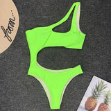 2025 Sexy One shoulder Female Swimwear One piece swimsuit Women Monokini Bather Trikini High cut Out Bathing suit Swim Bodysuit