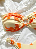 Floral Printed Wrinkled Bandeau Bikini Female Swimsuit Women Swimwear Two-pieces Bikini Set High Cut Bather Bathing Suit Swim