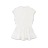 Women's Fashion Casual Sleeveless Half-High Collar Short Skirt Hem Top White Sleeved Peplum Top High Neck Slim Fit Casual KUAT